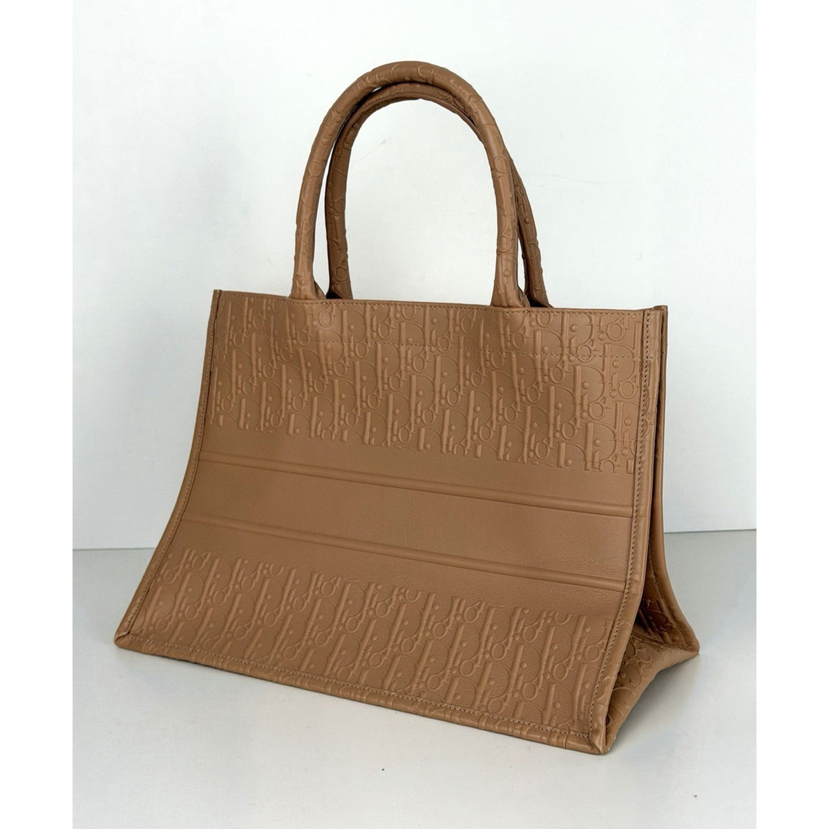 Christian Dior Oblique Medium Book Tote Bag in Beige Embossed Leather 2020 E2