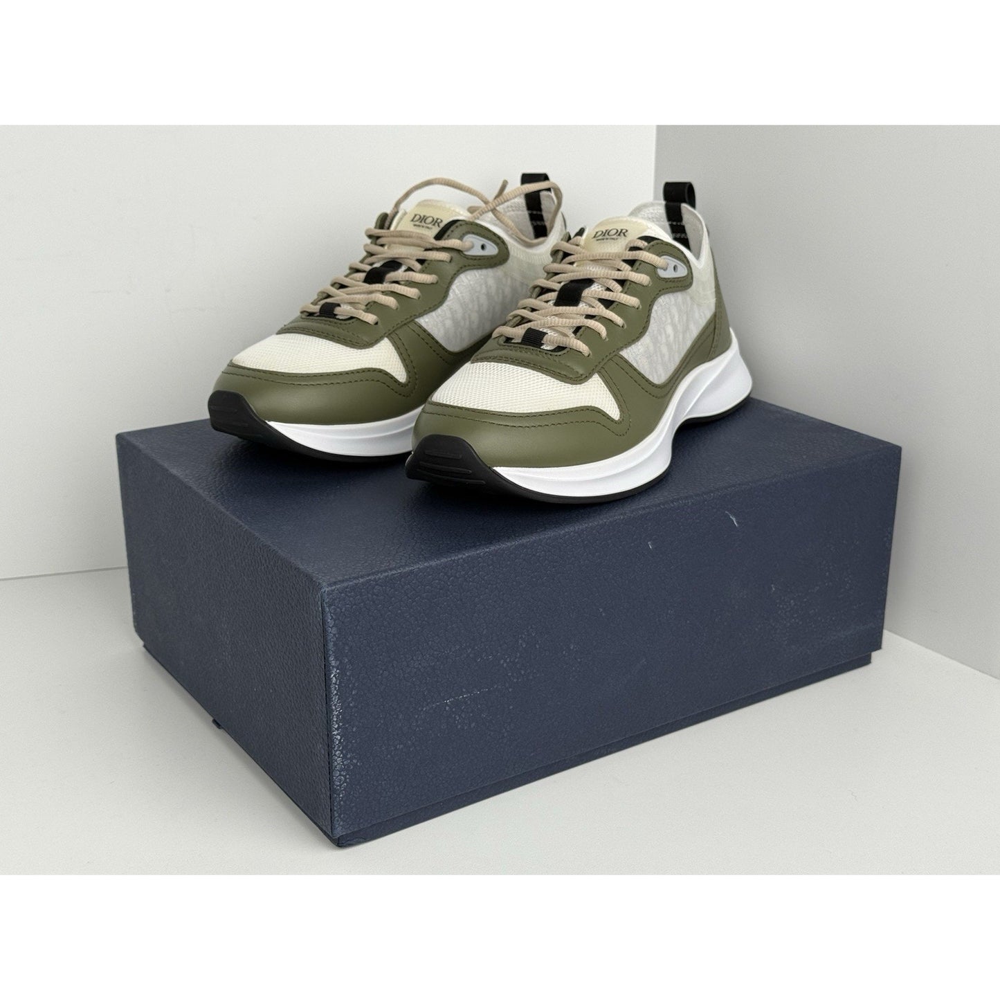 Dior Men’s Sneakers with Green Leather Accents, Size 42