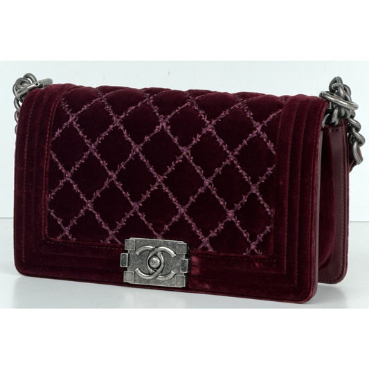 Chanel Old Medium Boy Bag in Burgundy Velvet with Ruthenium Hardware 2014 C-2