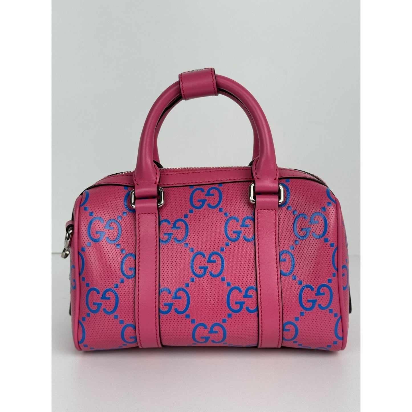 Gucci GG Tennis Perforated Leather Mini Duffle Bag Modern Pink and Blue C-1