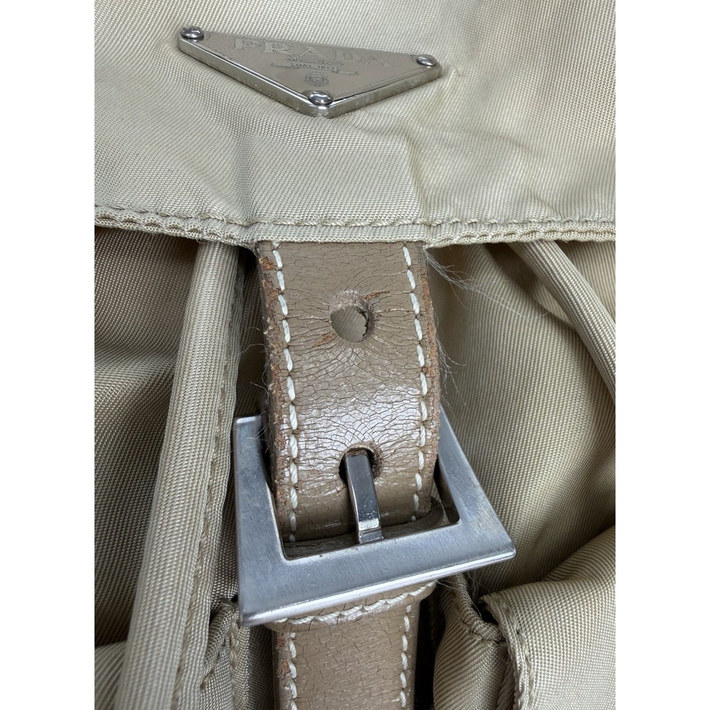 Prada Beige Re-Nylon and Saffiano Leather Backpack S10