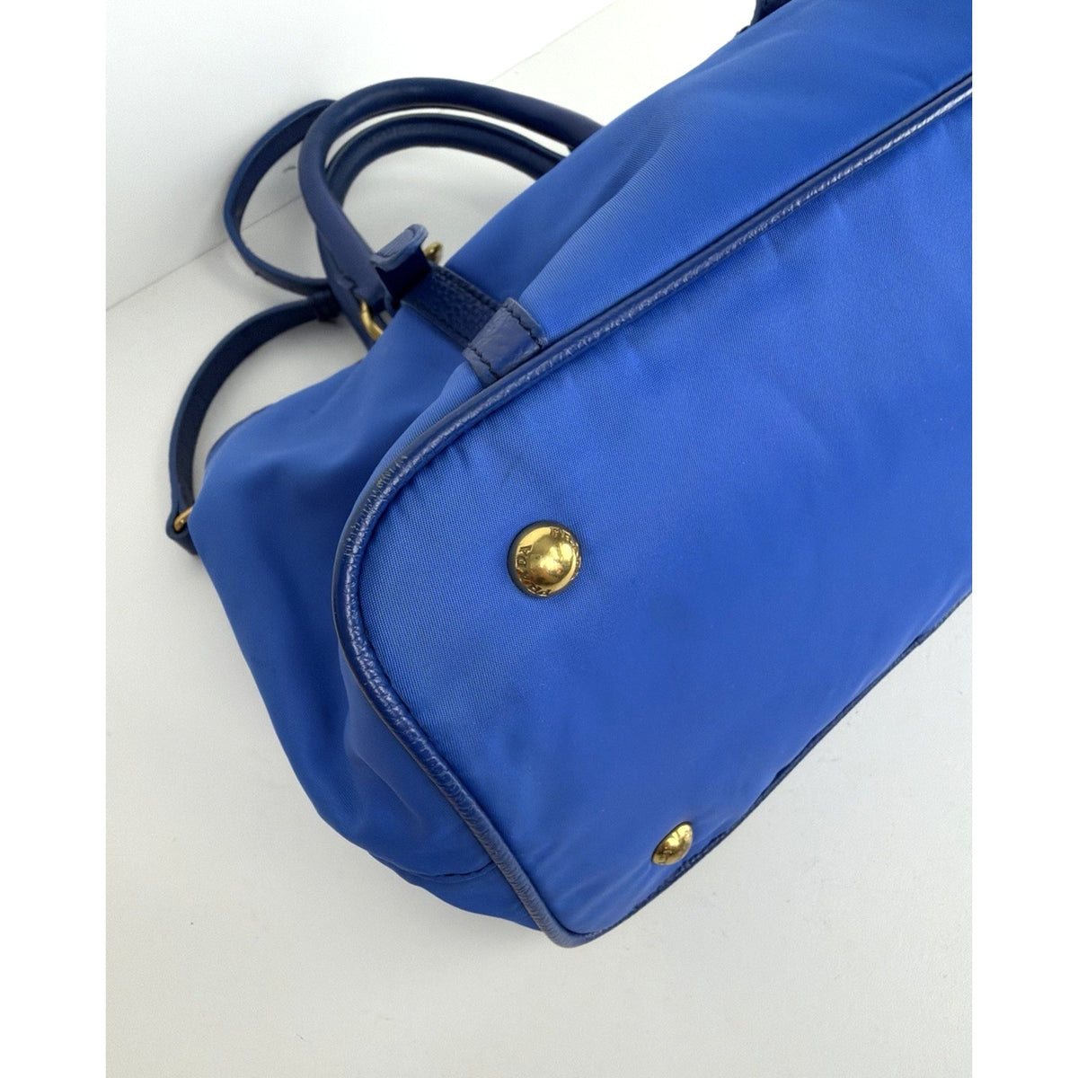 Prada Tessuto Convertible Small Tote Shoulder Bag in Blue Nylon&Saffiano S10