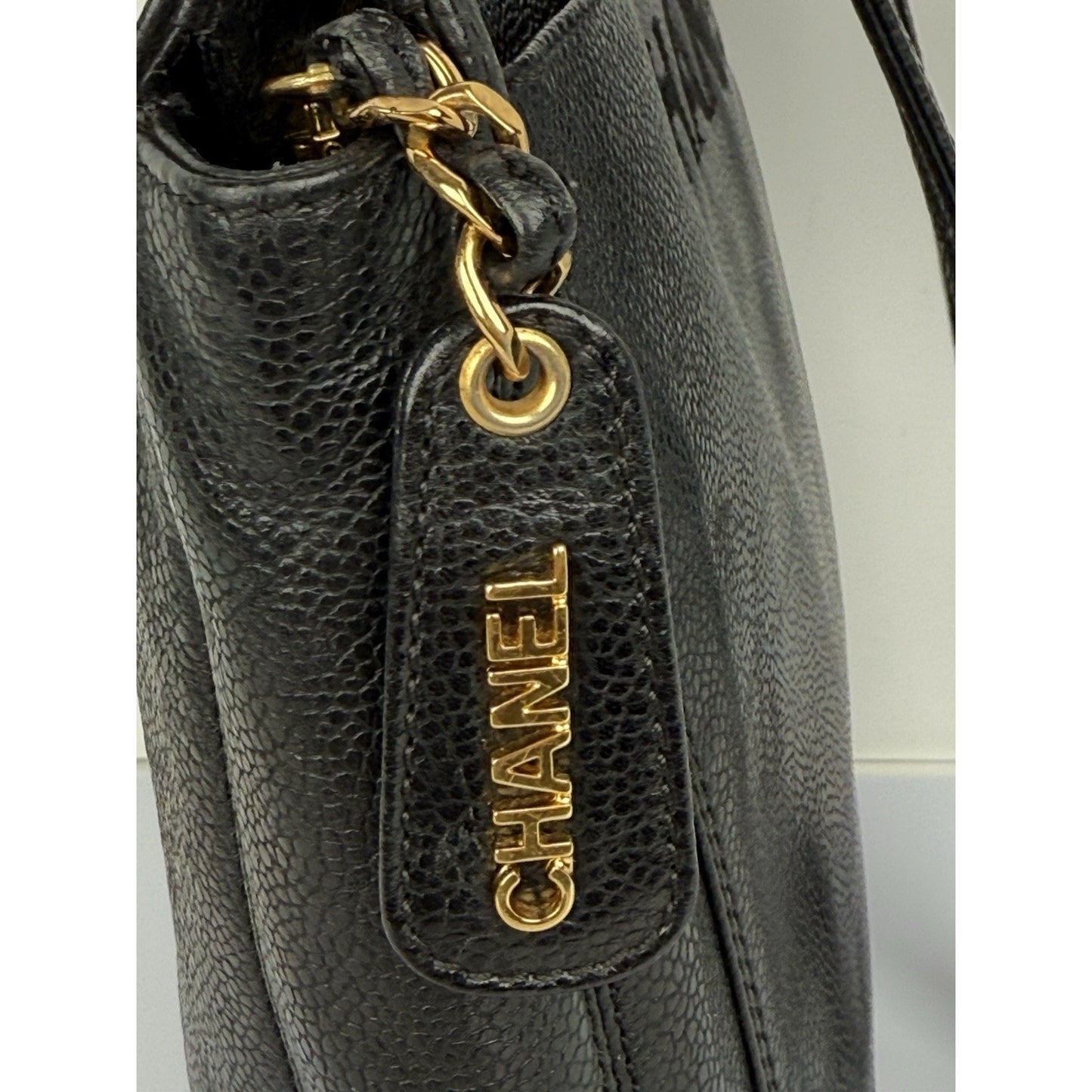 CHANEL Tote Bag Grained Calfskin Black Gold Hardware