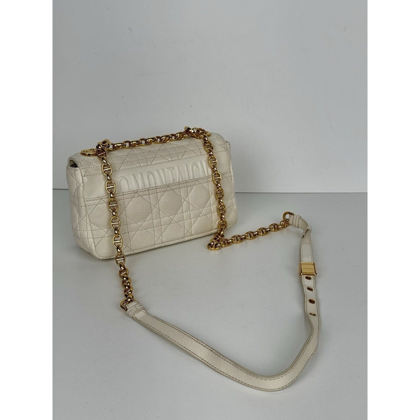 Dior Caro Bag in White Supple Leather with Gold Tone Hardware E-3