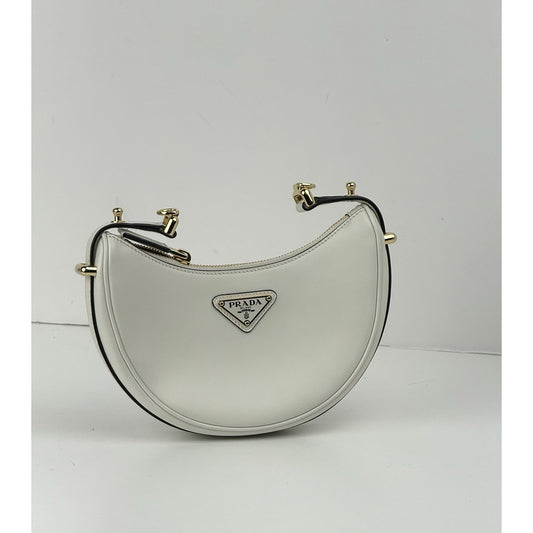 Prada Arque White Leather Shoulder Bag With Strap
