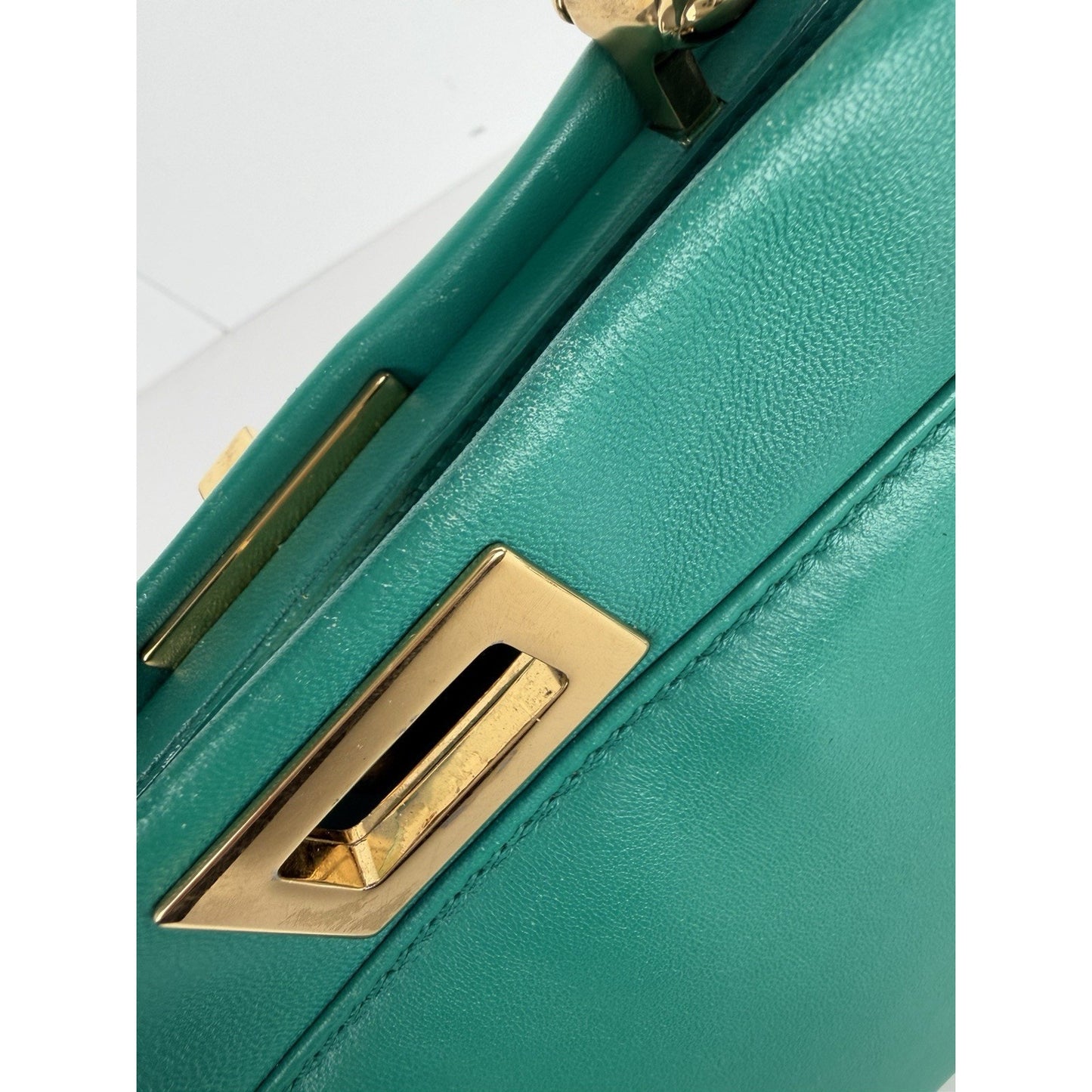 Fendi Peekaboo Handbag Mini in Emerald Green Leather & Gold Hardware S-07