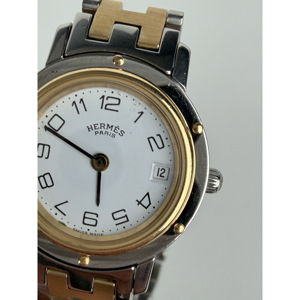 Hermes Two-Tone Stainless Steel Clipper Classique PM Watch with White Dial