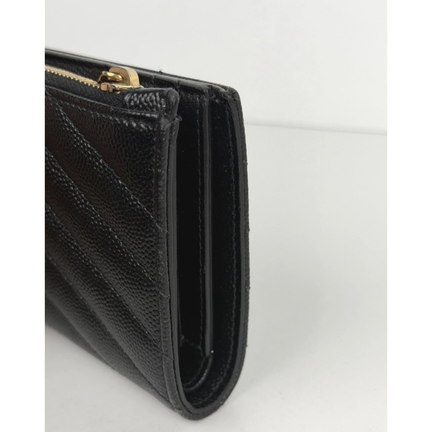 Saint Laurent Matelasse Bifold Wallet Black Quilted Grain De Poudre Leather K1