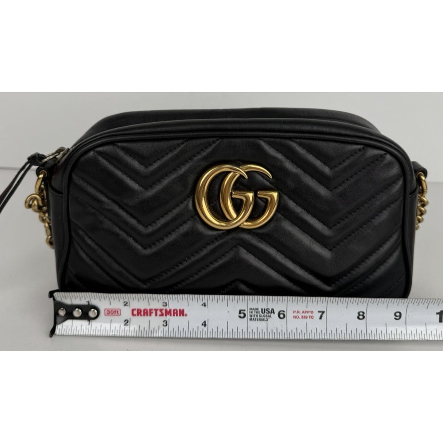 Gucci GG Marmont Small Camera Bag in Black Matelasse Chevron Leather S-07