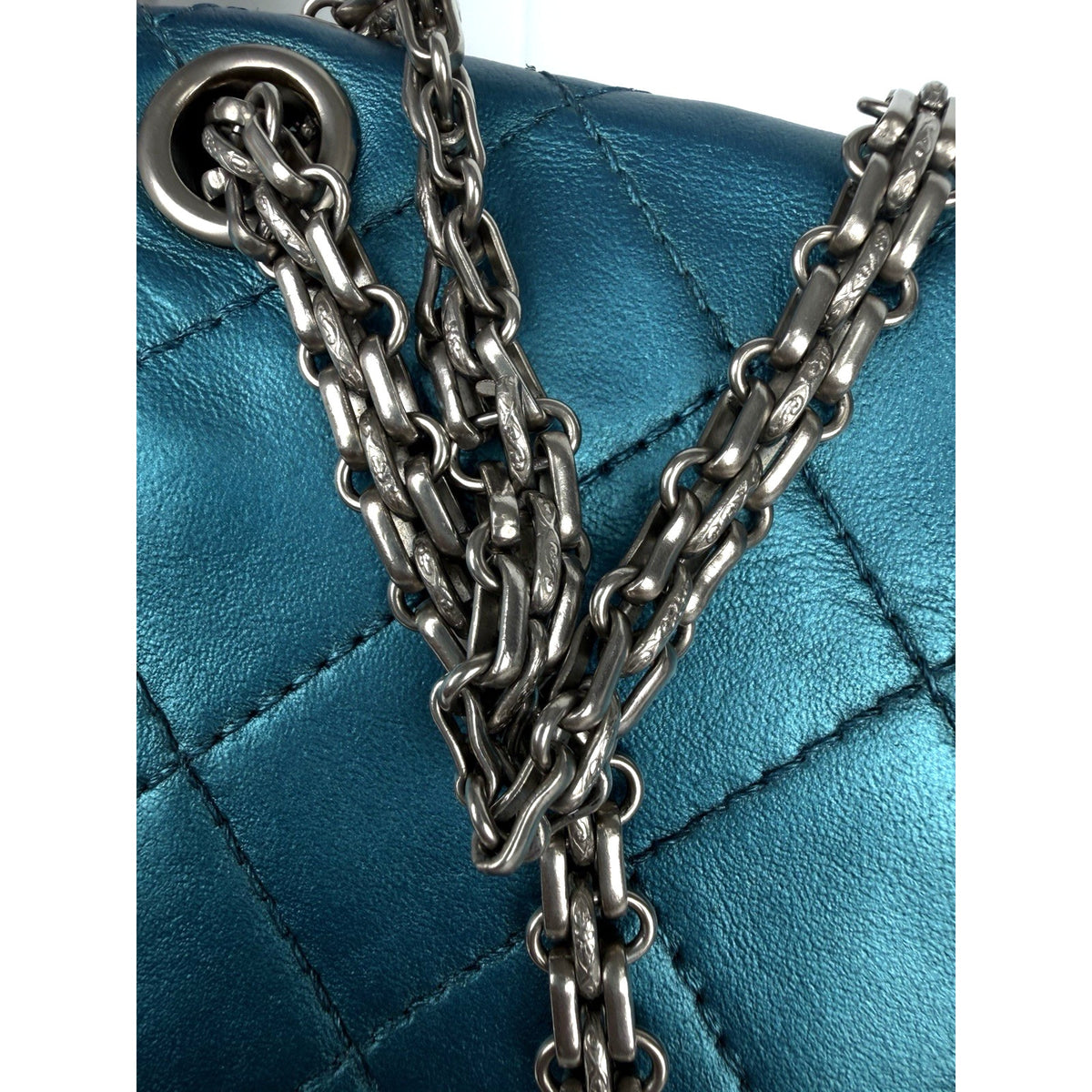 Chanel 2.55 Reissue Jumbo Double Flap Bag in Blue Metallic Leather 2003-2004 C-1