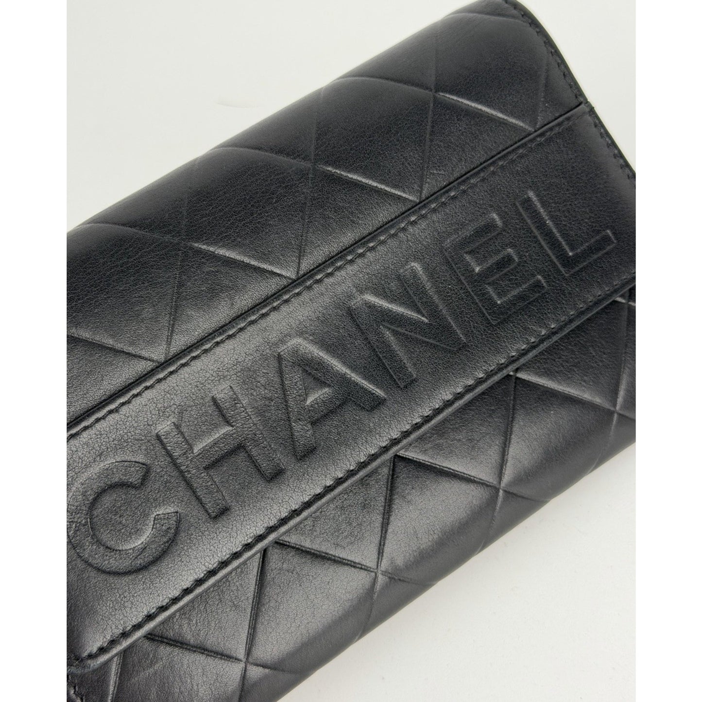 Chanel Embossed Lax Wallet in Black Lambskin Leather Vintage 2005-2006 K2