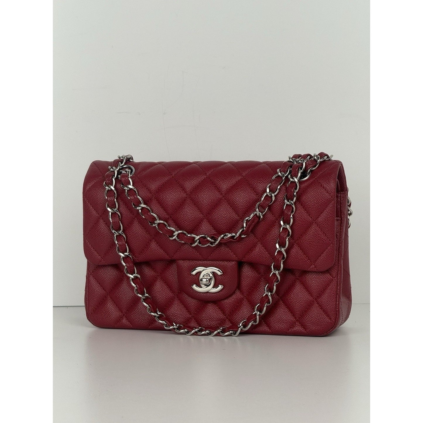 CHANEL Timeless Classic Small Red Caviar Leather Double Flap Shoulder Bag