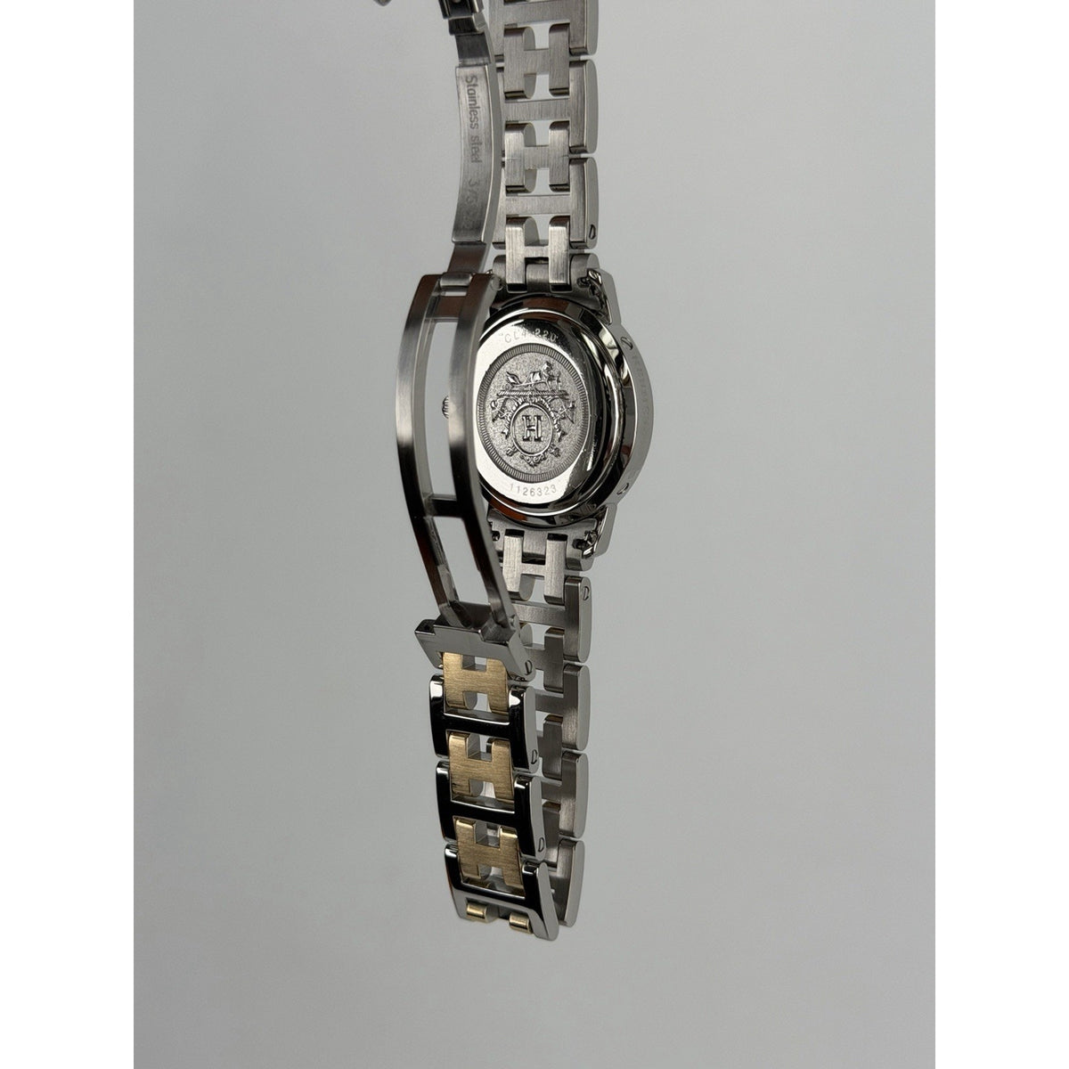 Hermes Two-Tone Stainless Steel Clipper Classique PM Watch with White Dial