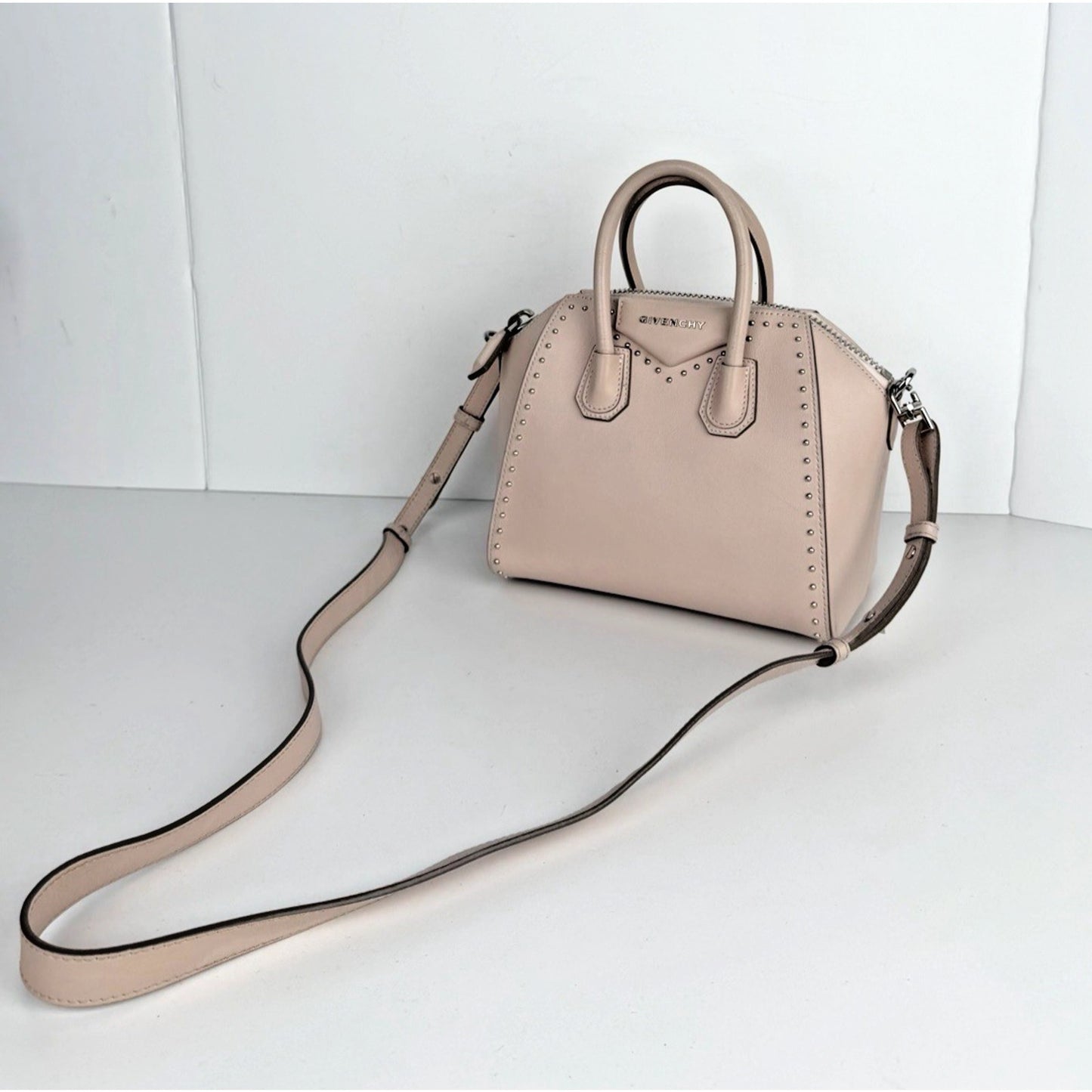 Givenchy Mini Studded Antigona Bag in Nude Pink Color Calfskin Leather S-06