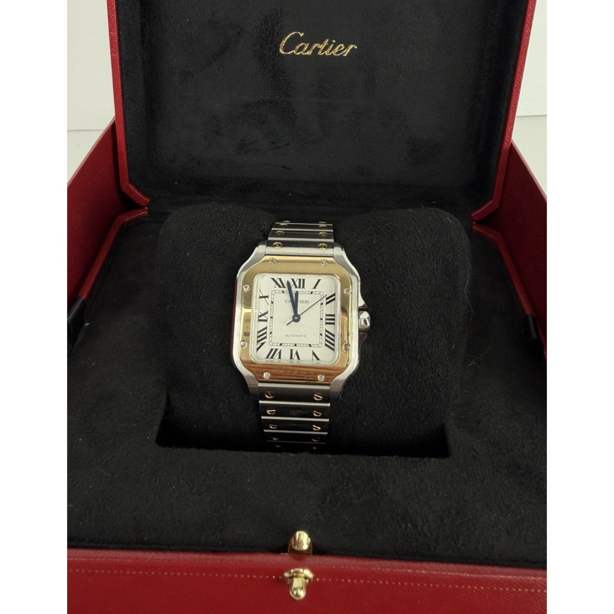 Cartier Santos de Cartier Medium Watch 18K Yellow Gold Bezel Stainless Steel