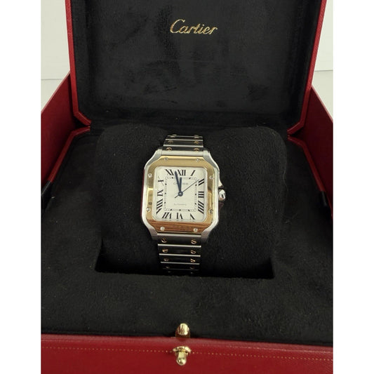 Cartier Santos de Cartier Medium Watch 18K Yellow Gold Bezel Stainless Steel