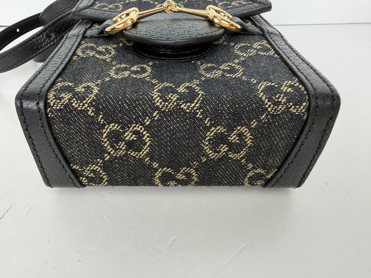 Gucci GG Denim 1955 Horsebit Mini Bag in Black Canvas YS07