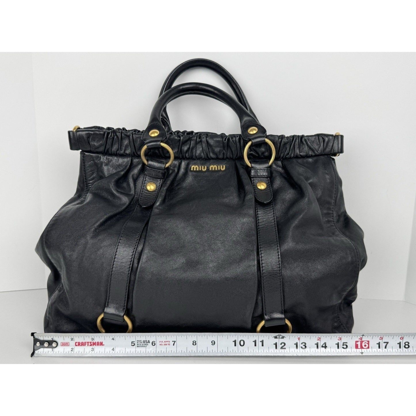 Miu Miu Vitello Lux Shoulder Bag Black Leather with Gold Hardware C-6