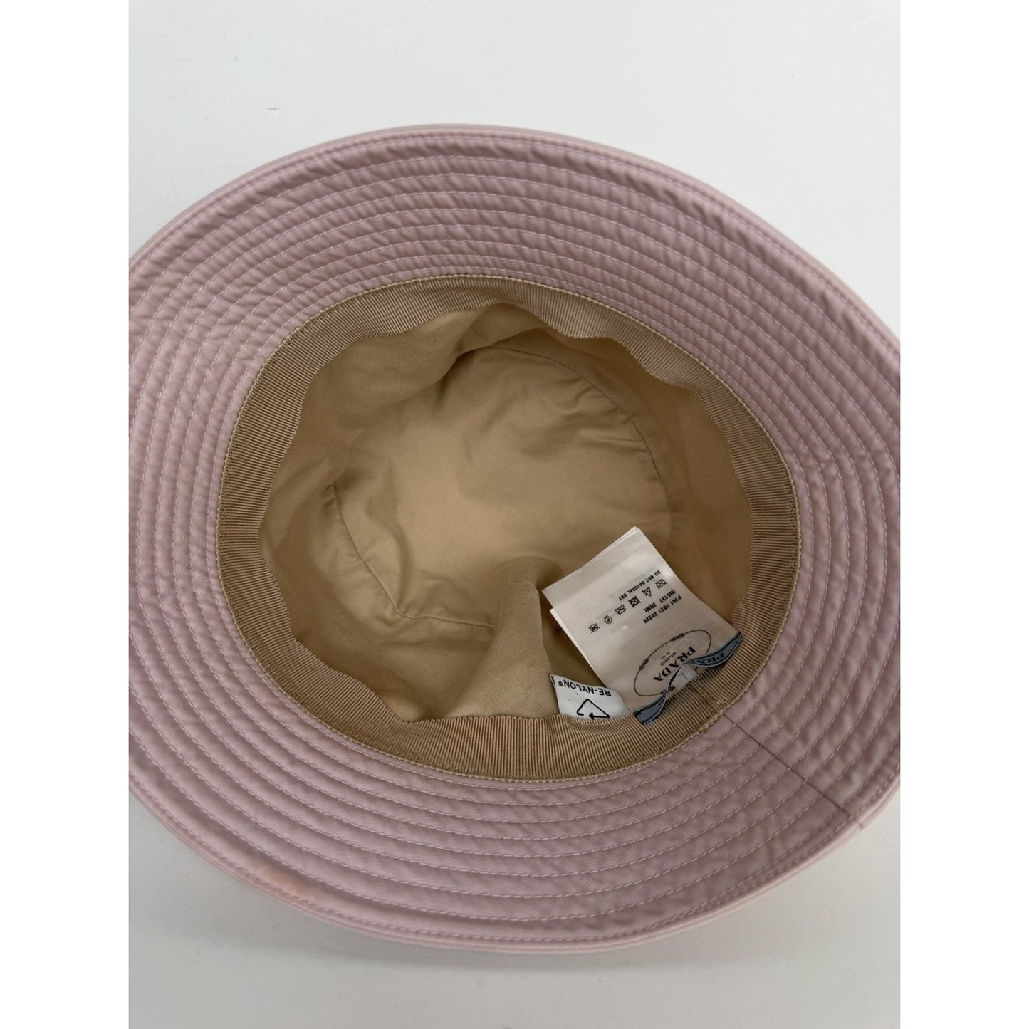 Prada Re-Nylon Bucket Hat L Pink & Metal Triangle Logo K3