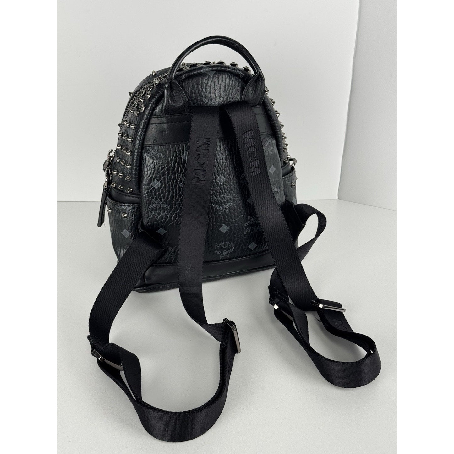 MCM Pearl Stud Stark Backpack in Black Grained Leather B-1