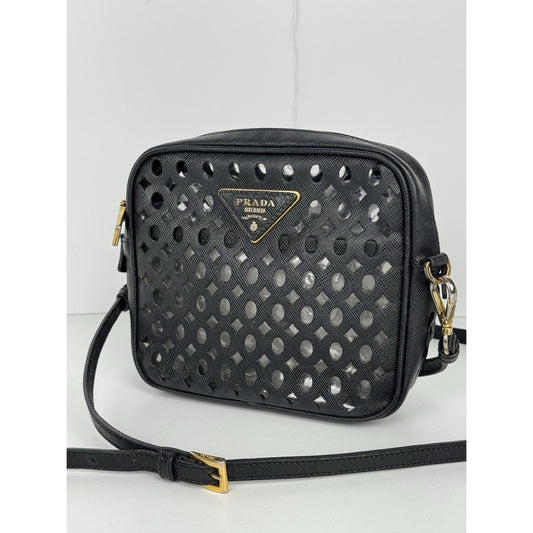 Prada Laser Cut Saffiano Leather Women's Crossbofy Bag in Black