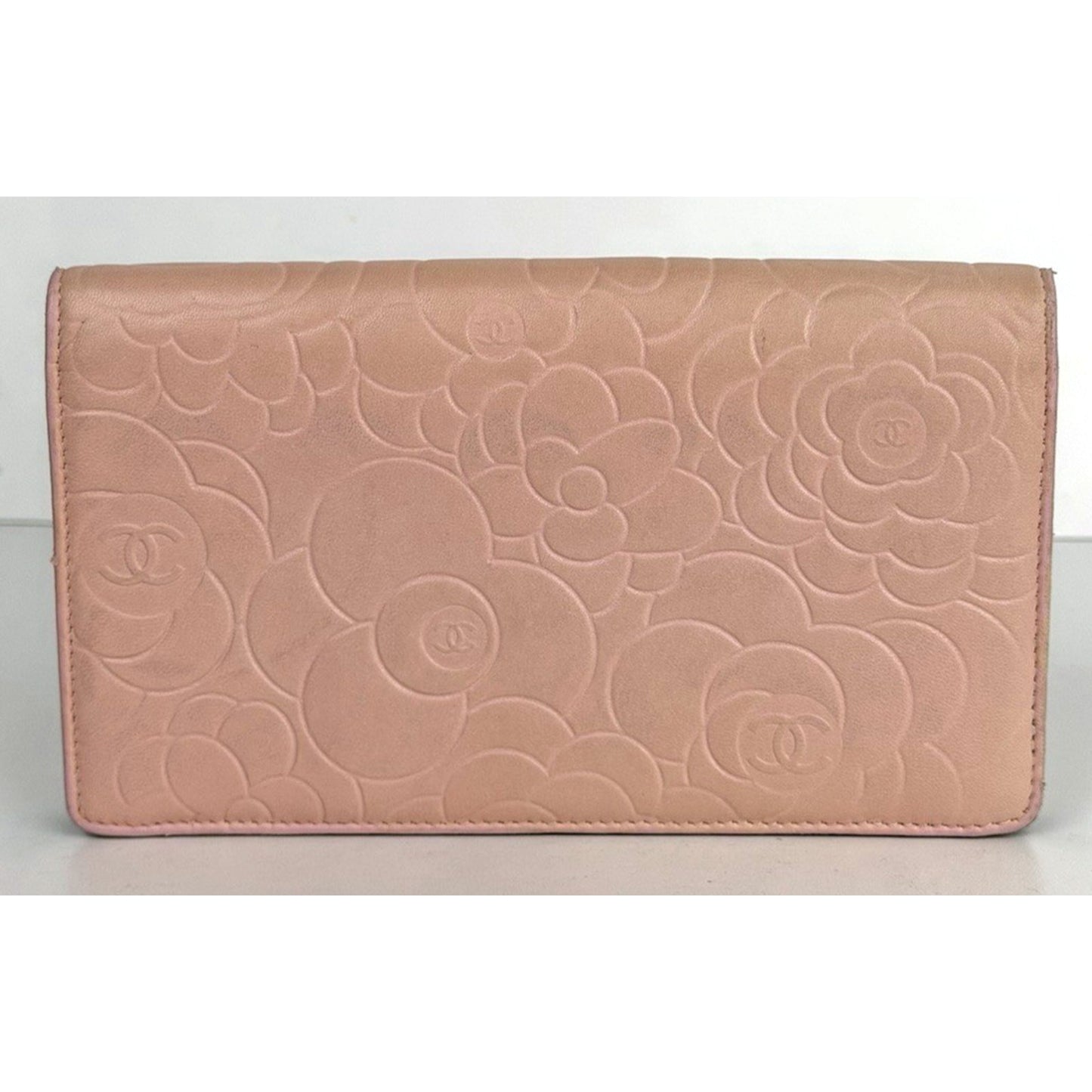 Chanel Pink Lambskin Camellia Embossed Wallet in Pink 2010 K-2