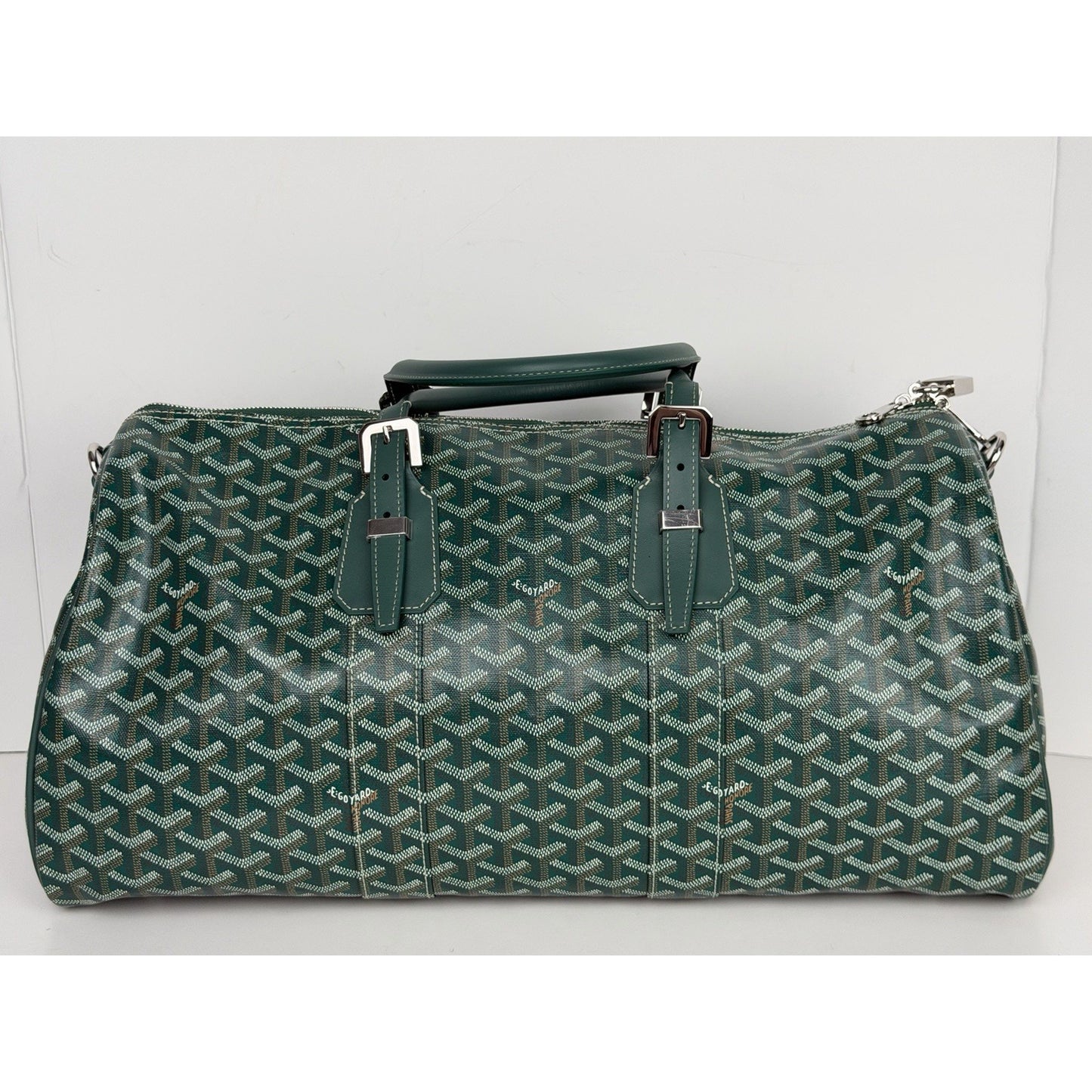 Goyard Boston 45 Travel Bag in Green Goyardine Canvas with Leather Trim