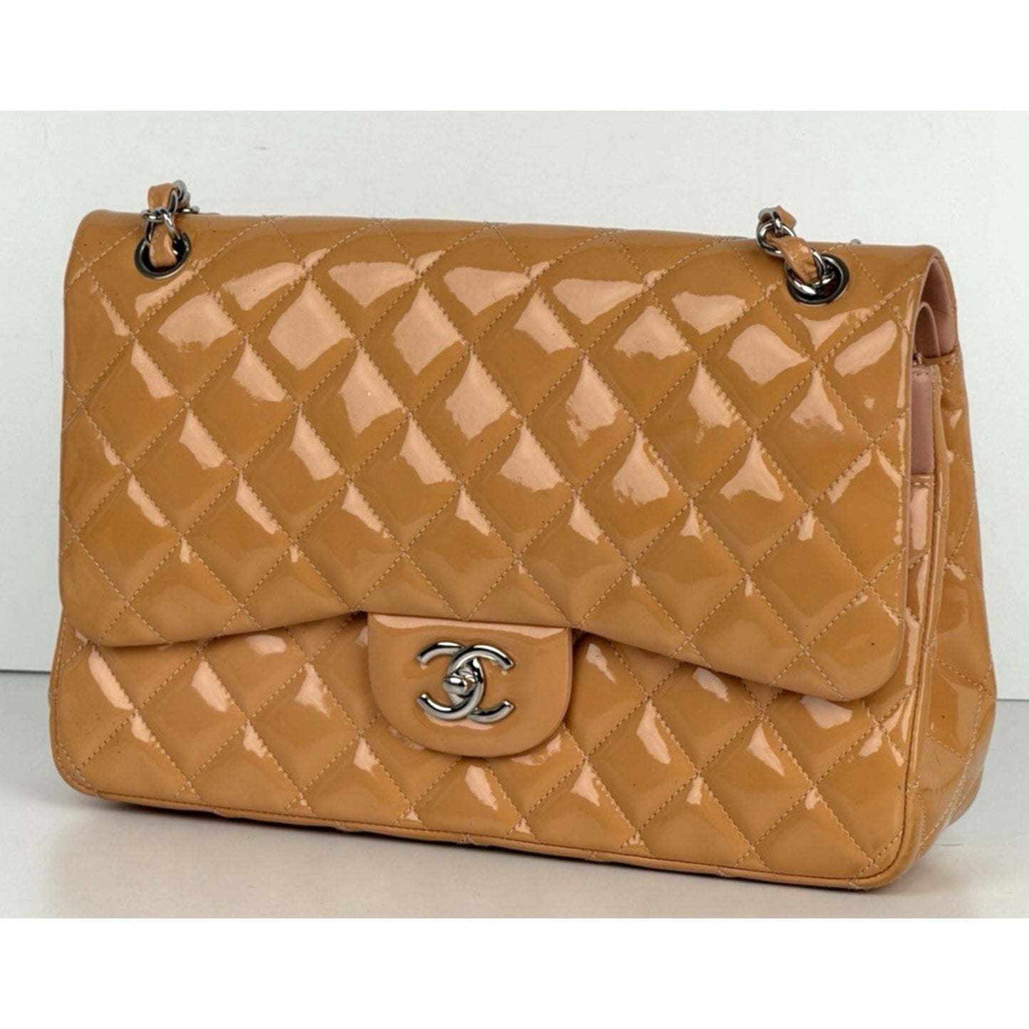 Chanel Classic Double Flap Jumbo Bag in Shiny Orange Patent Leather 2011 D1