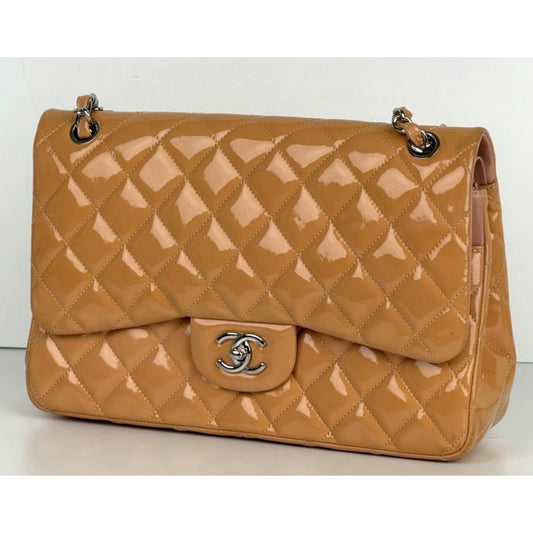 Chanel Classic Double Flap Jumbo Bag in Shiny Orange Patent Leather 2011 D1