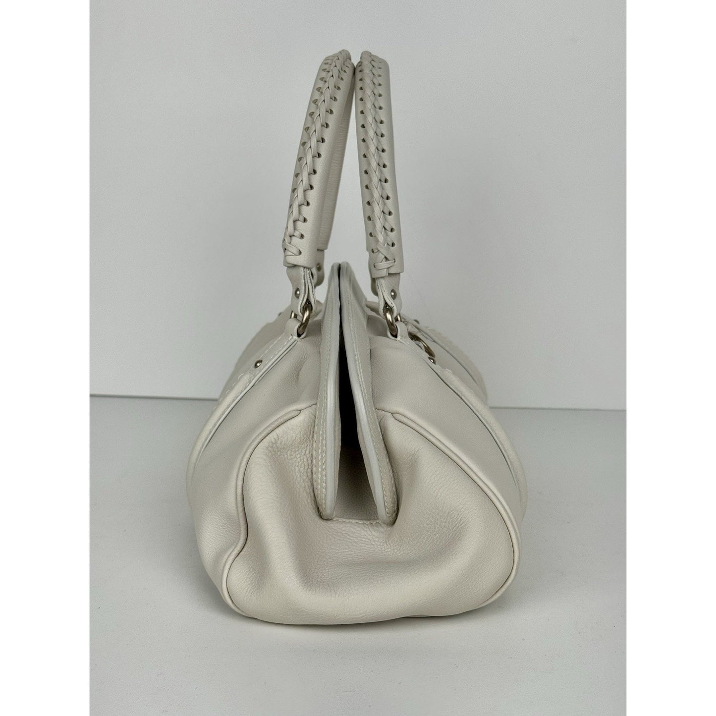 Christian Dior My Dior Frame Satchel White Leather Silver Hardware