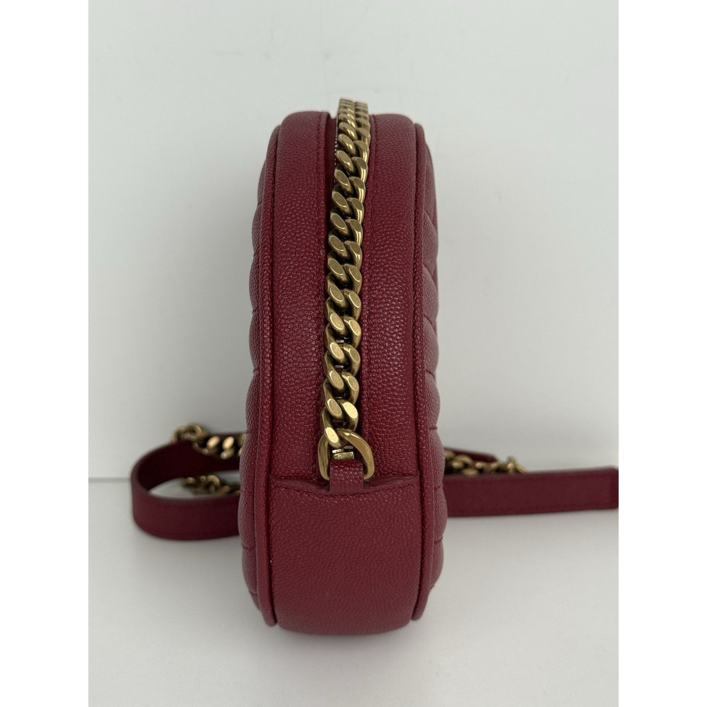 Saint Laurent Monogram Round Bag Burgundy with Gold Hardware