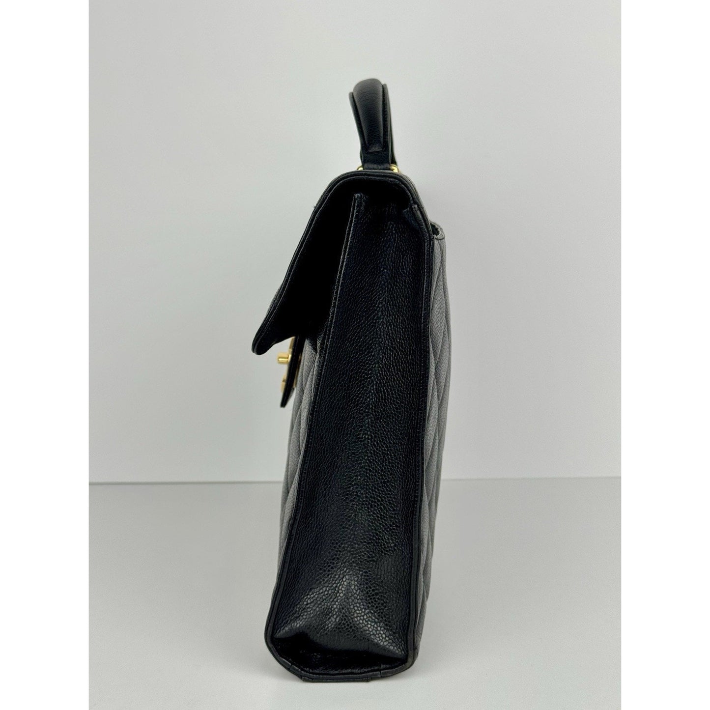 Chanel Vintage Quilted Briefcase Black Caviar Leather