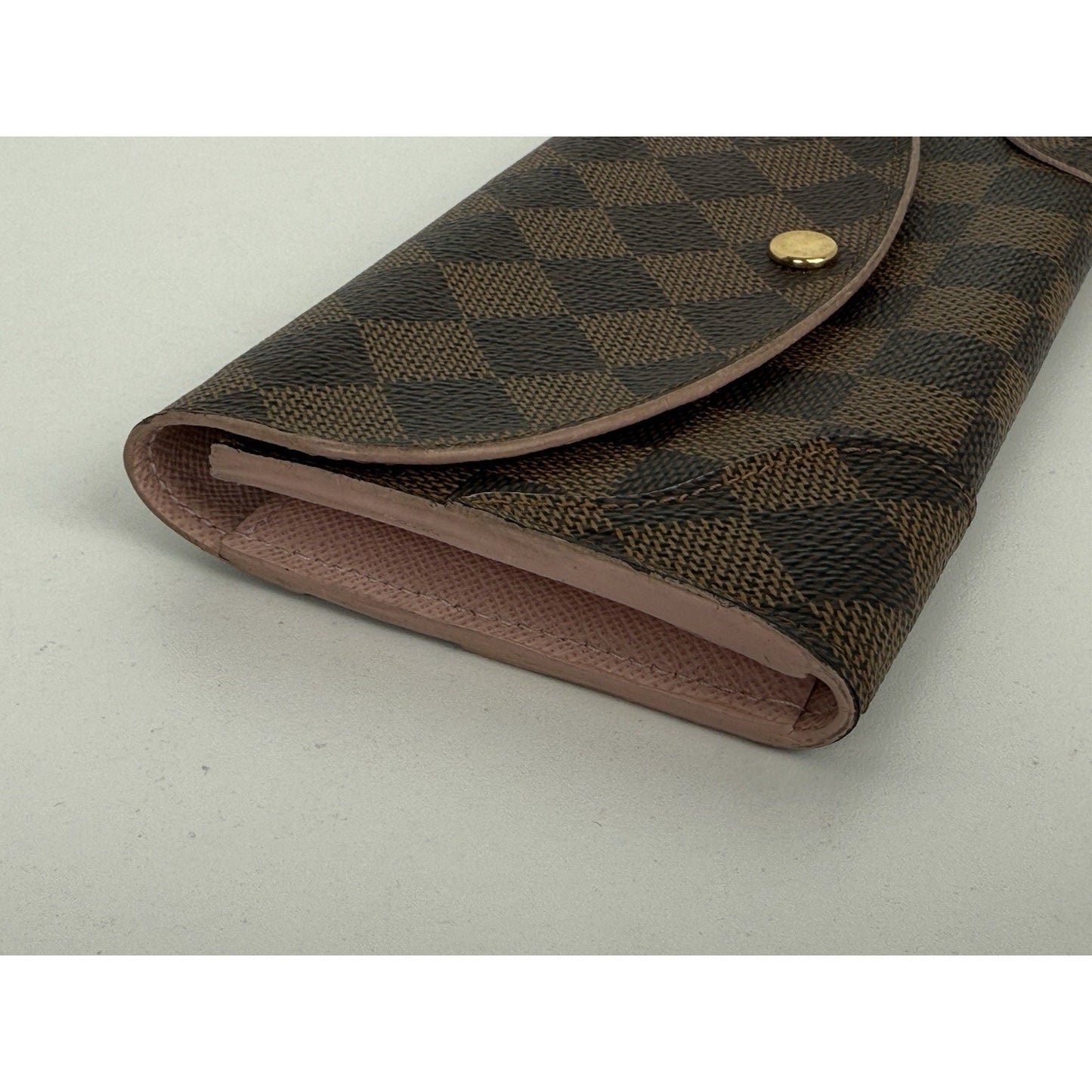 Louis Vuitton Damier Ebene Caïssa Wallet Rose Ballerine with Gold Hardware