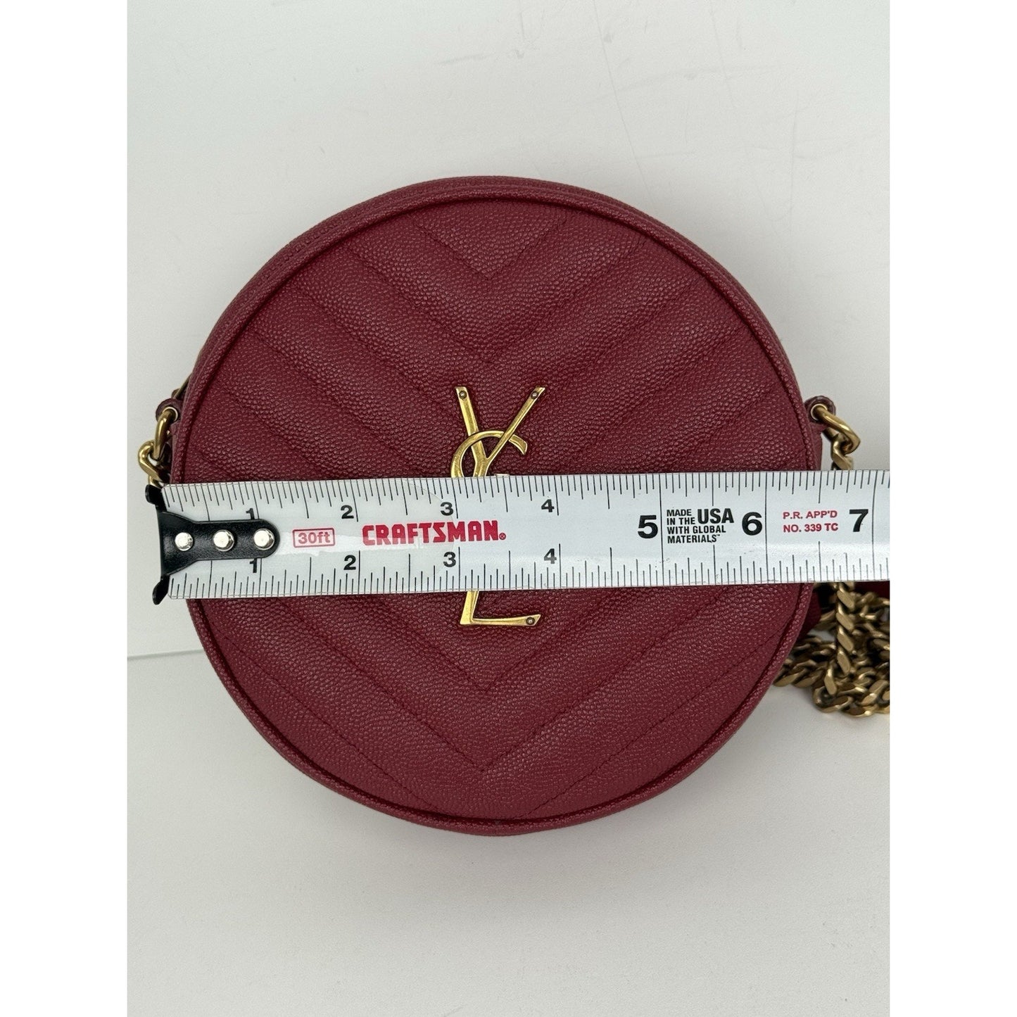Saint Laurent Monogram Round Bag Burgundy with Gold Hardware
