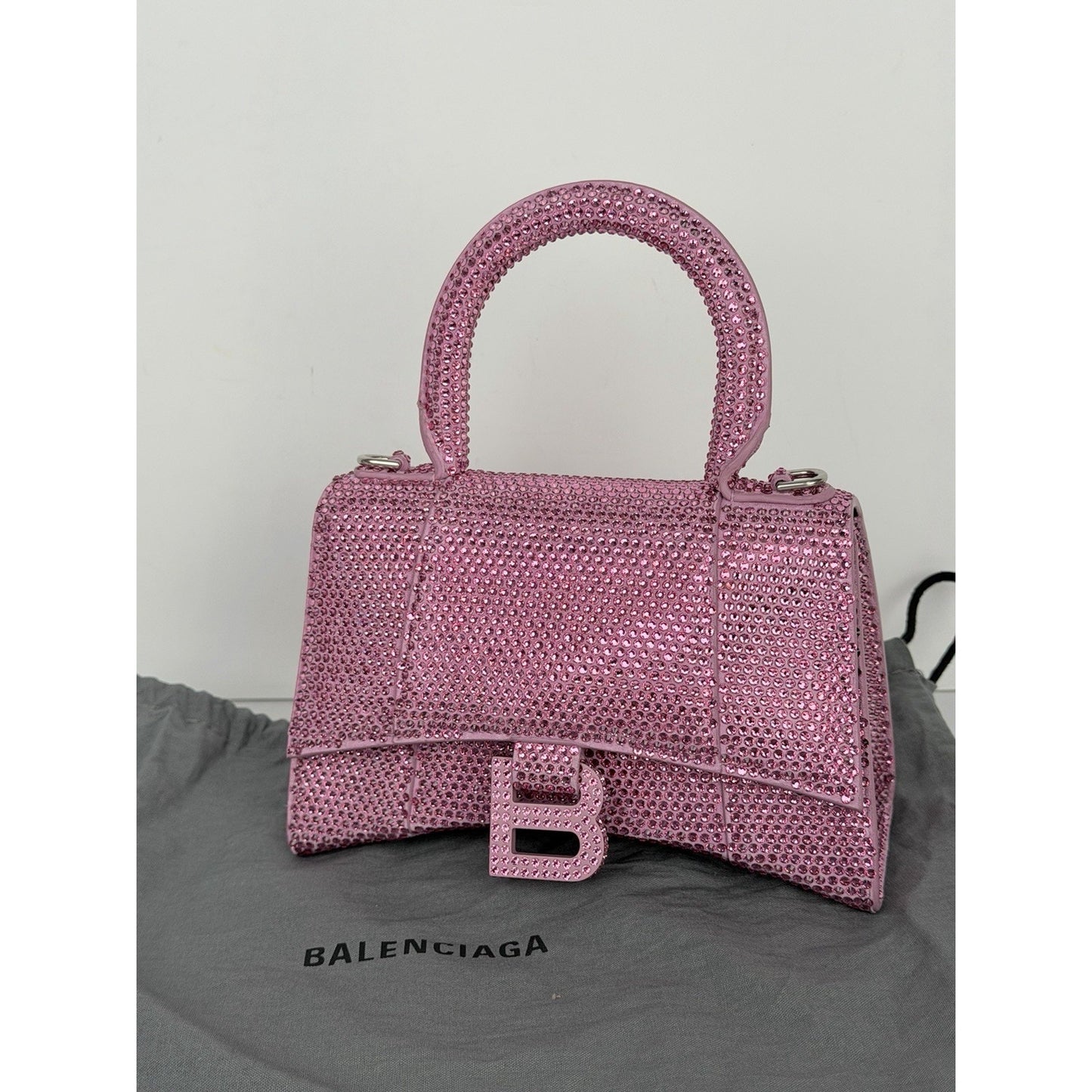 Balenciaga Strass Suede Hourglass Top Handle Bag XS in Pink B1
