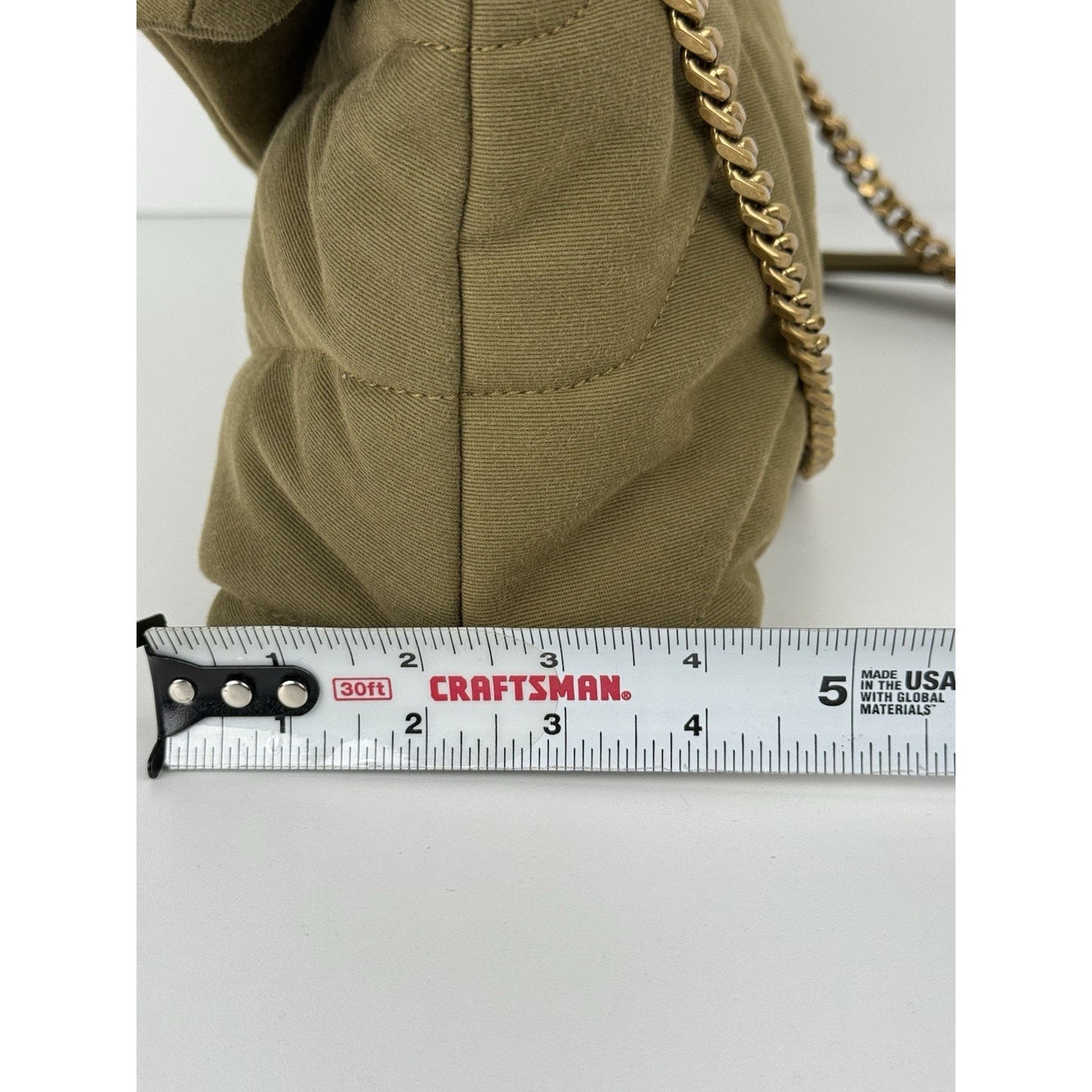 SAINT LAURENT Small Puffer Wool Chevron Quilt Shoulder Bag in Olive Green
