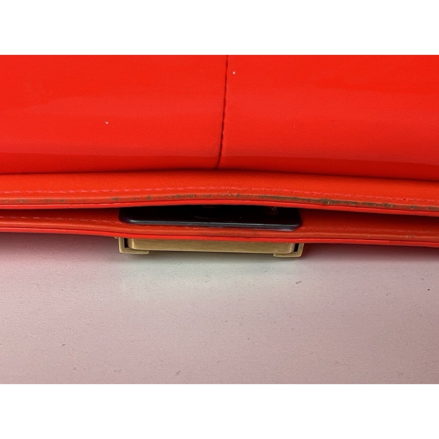 CHANEL Patent Quilted Medium Boy Flap Orange Shoulder Bag (2015-2016)