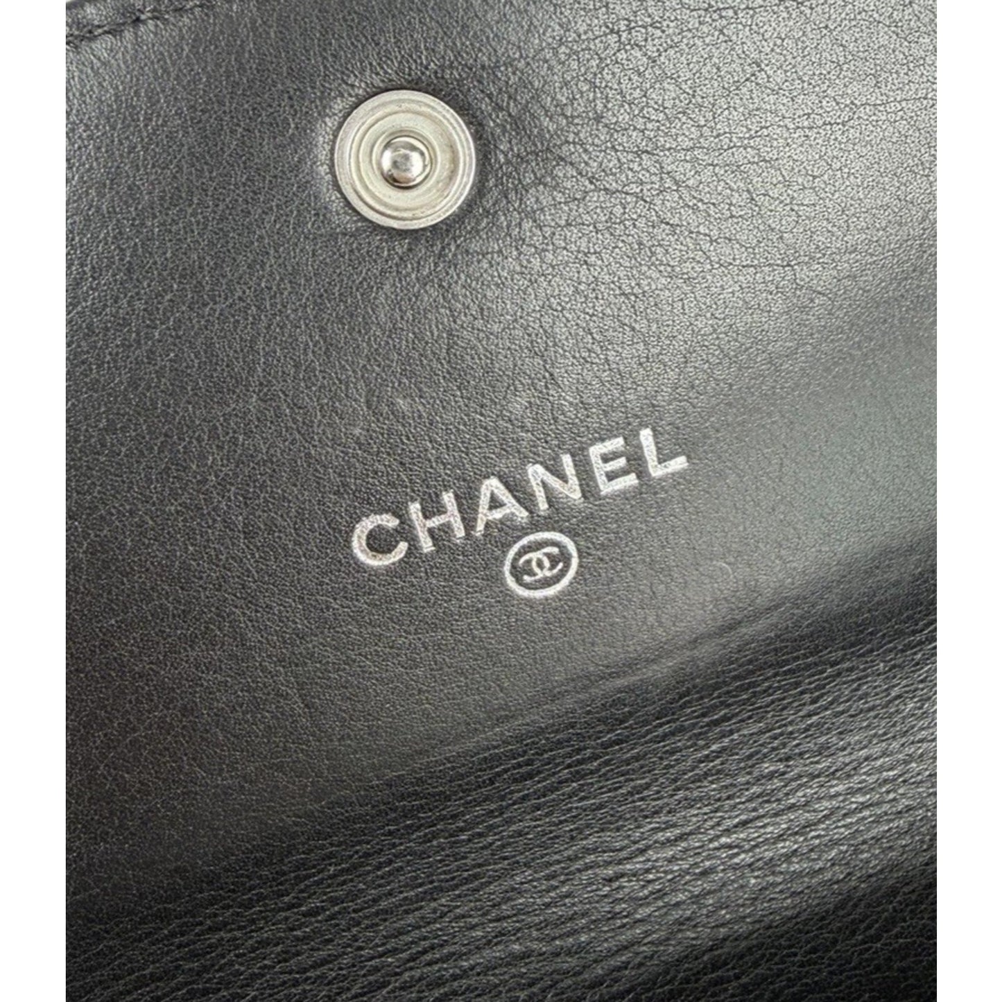 Chanel Embossed Lax Wallet in Black Lambskin Leather Vintage 2005-2006 K2