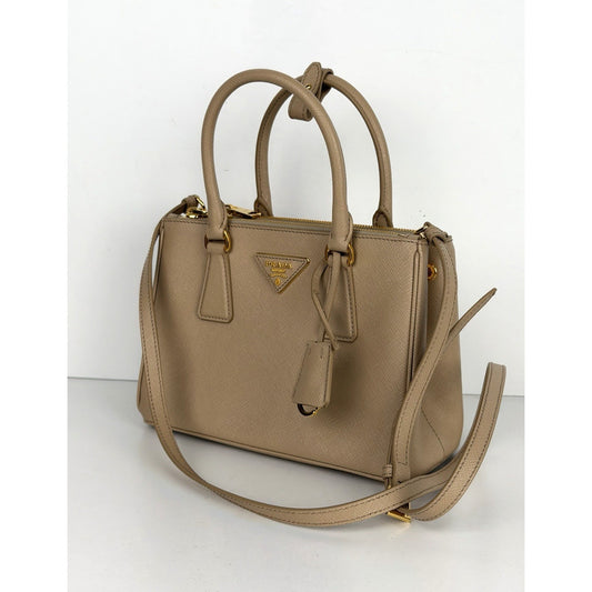 Prada Galleria Small Top Handle Bag in Beige Saffiano Leather C-9