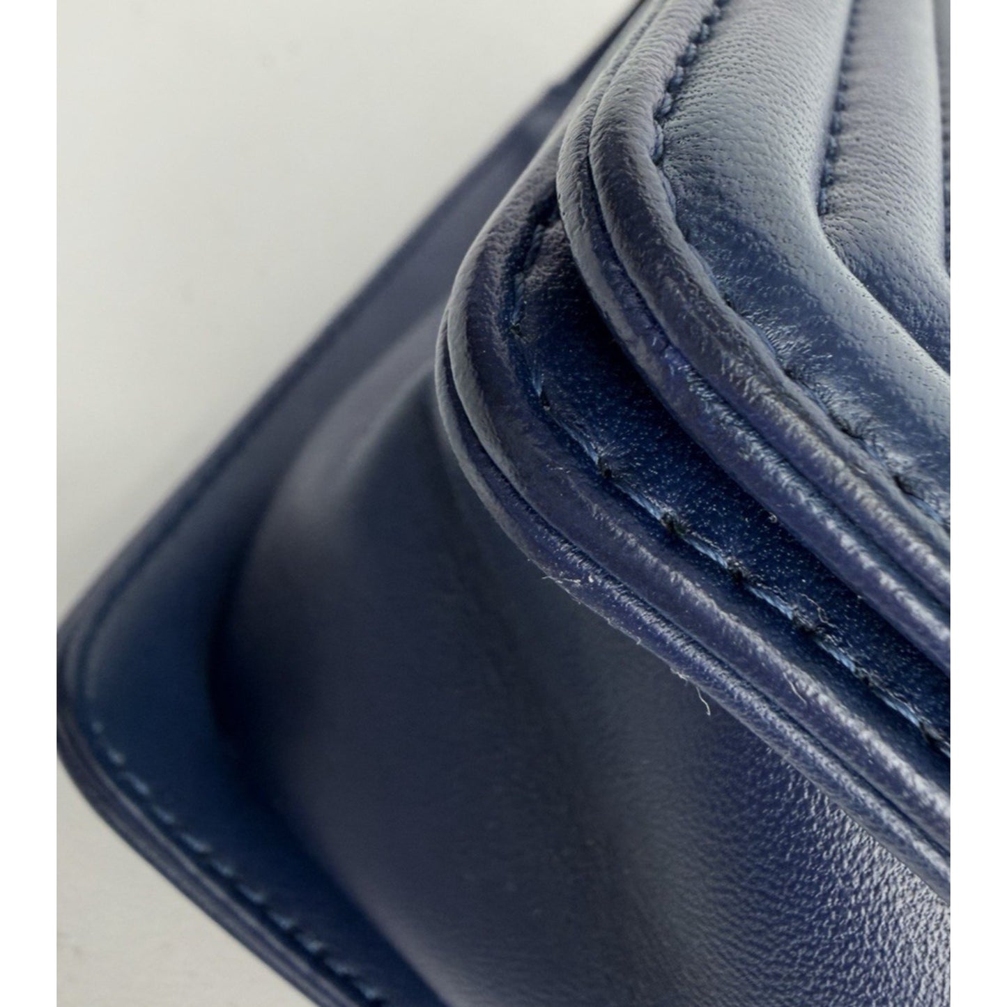 CHANEL Boy Flap Medium Shoulder Bag Lambskin Chevron Navy Blue 2014-2015 B4