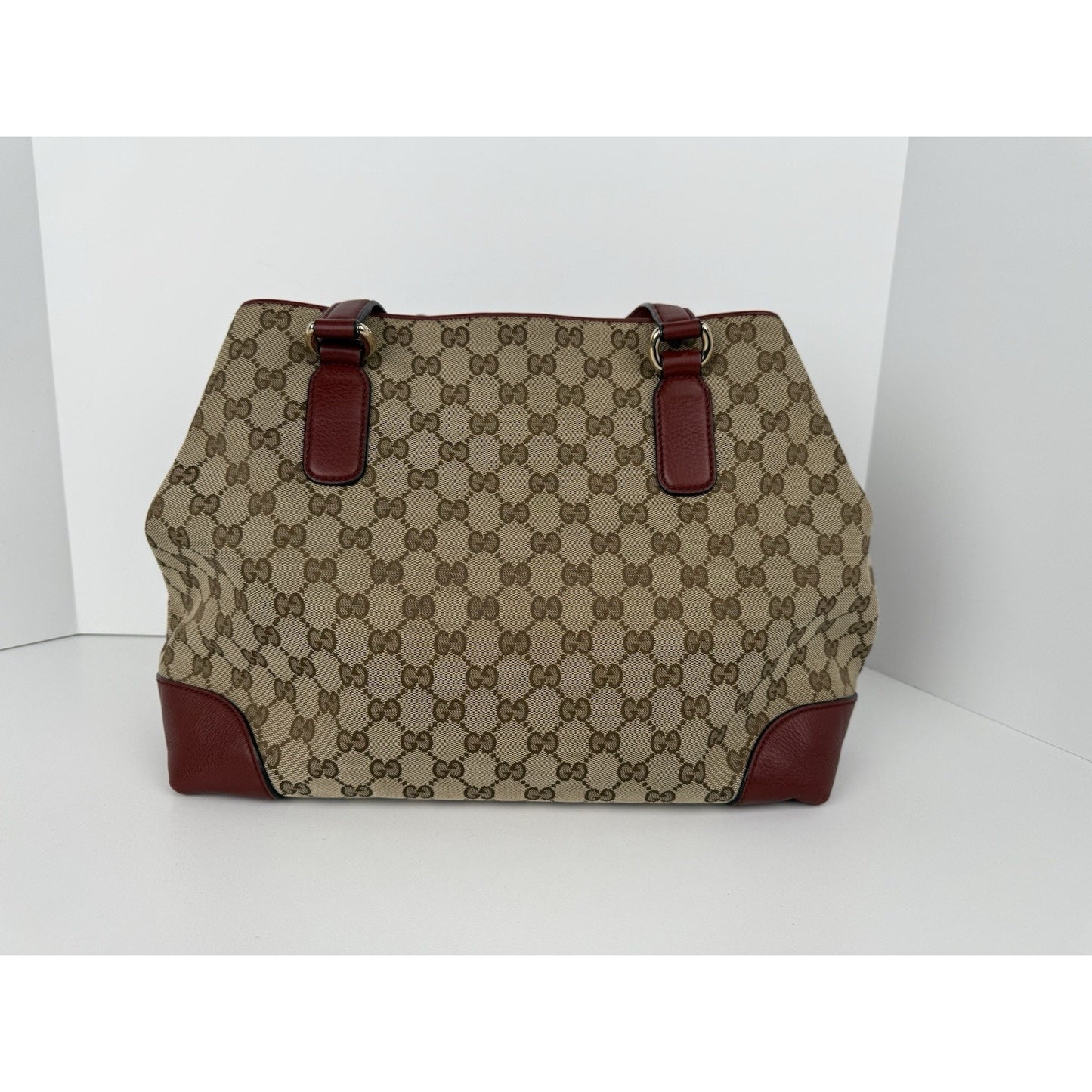 Gucci Red/Beige GG Canvas and Leather Medium Supreme Web Dressage Tote