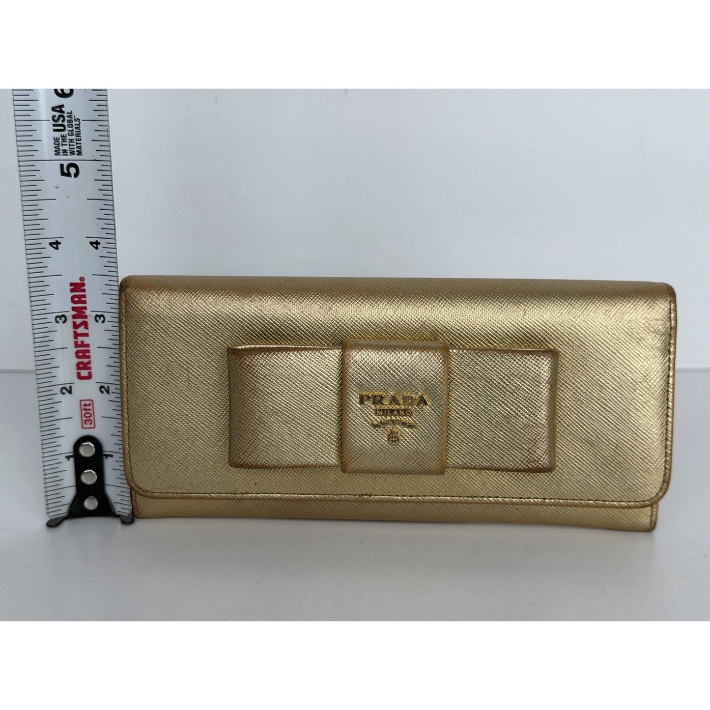 Prada Saffiano Bow Continental Wallet in Crosshatch-Textured Calf Leather