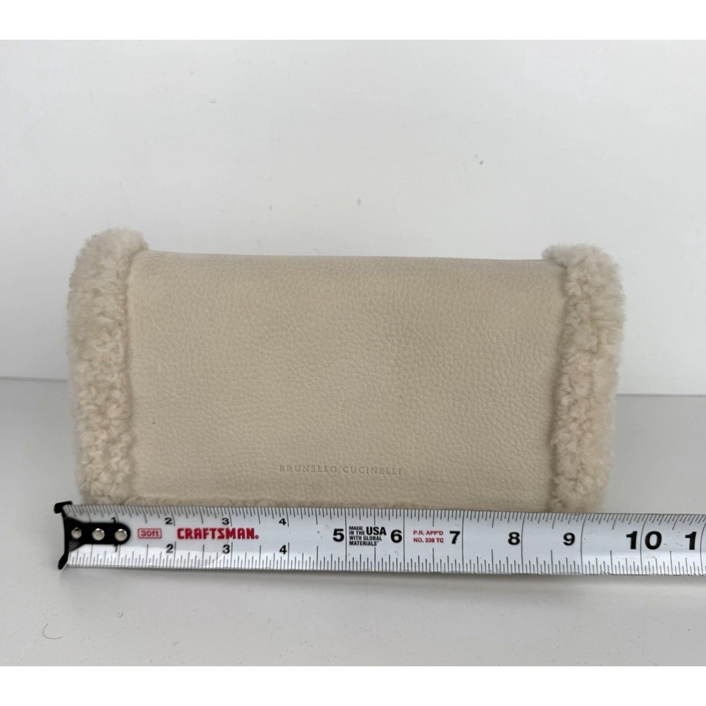 Brunello Cucinelli Shoulder Bag with Shearling Trim in Off-White Leather S15