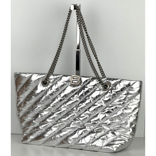 Balenciaga Large Crush Quilted Medium Tote Bag in Metallic Calfskin Leather E7