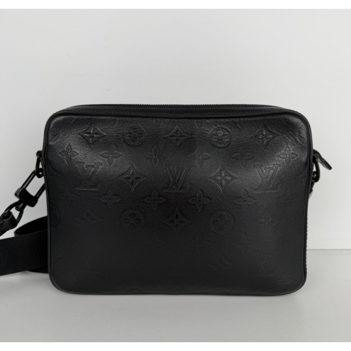 Louis Vuitton Shadow Duo Messenger Bag Black Embossed Monogram Leather NFC S-09