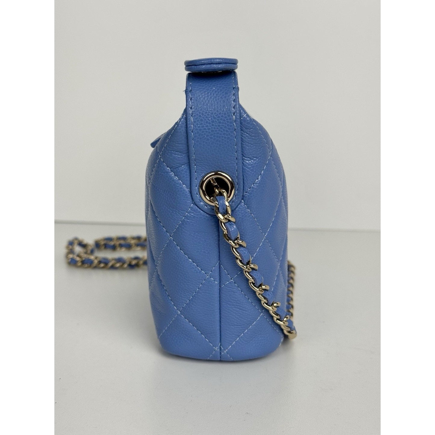 Chanel 25C Quilted Hobo Clutch with Chain Blue Caviar Leather C-8