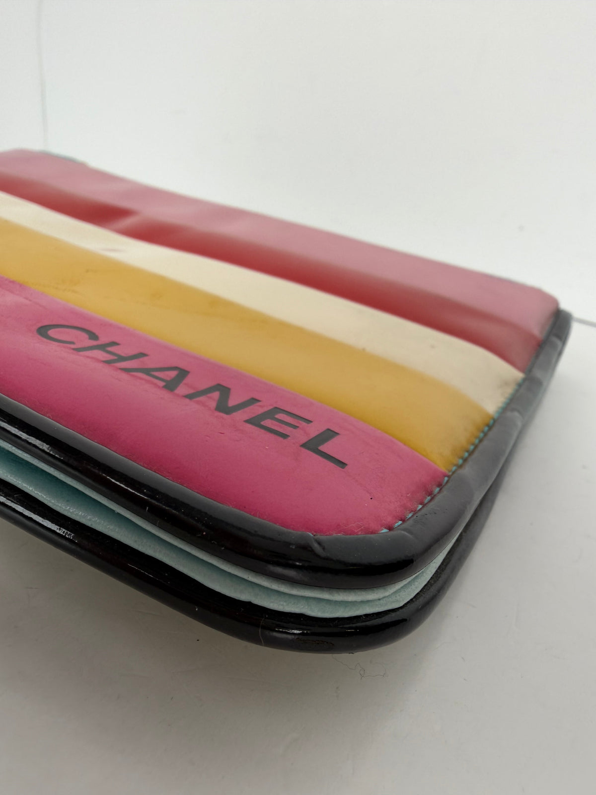 Chanel Striped Clutch in Multi-Color Patent Leather 2000-2002 YS24