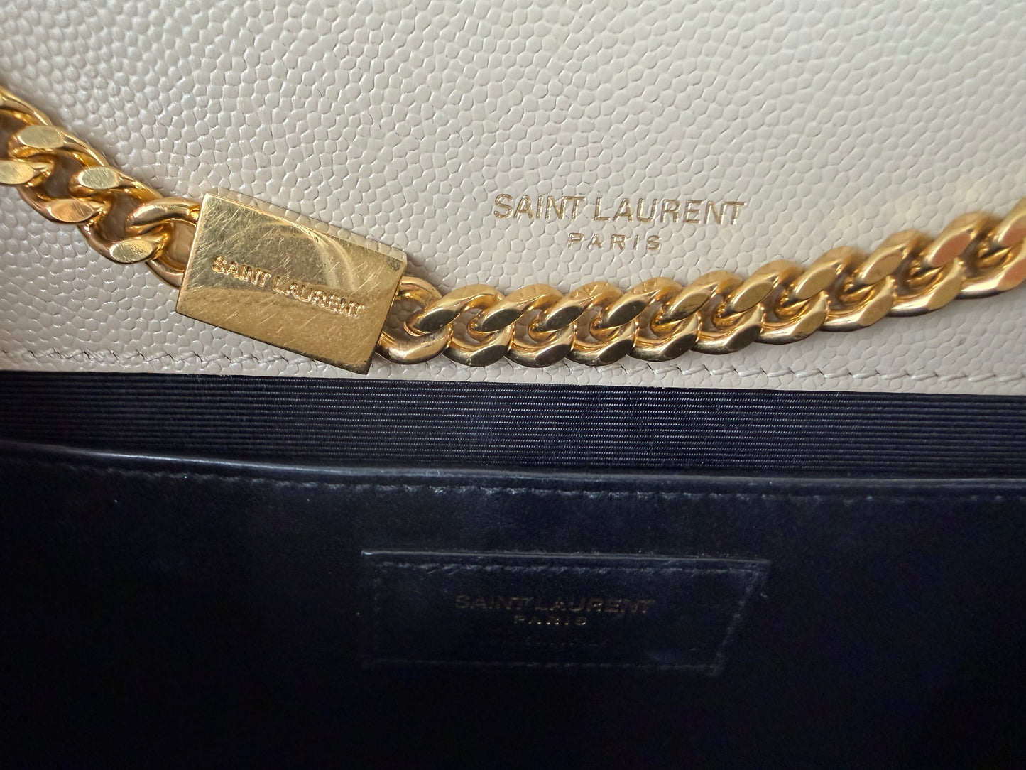 Saint Laurent Kate Chain Bag Small in Beige Grain de Poudre Embossed Leather YS