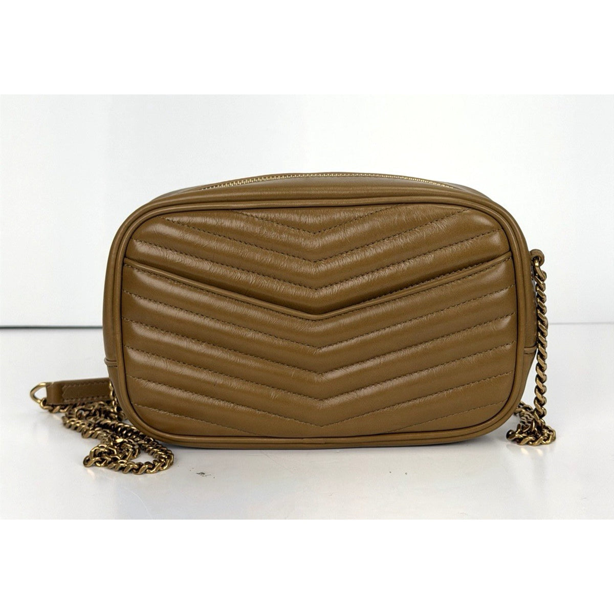 Saint Laurent Chevron Lou Camera Mini Shoulder Bag in Brown Leather S20