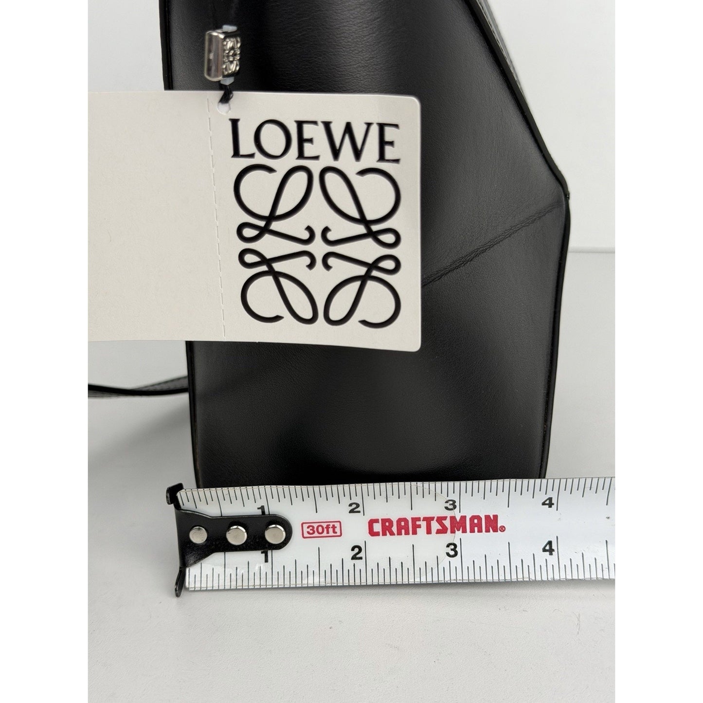 Loewe Shiny Calfskin Mini Puzzle Fold Tote Bag in Black Leather F2